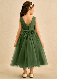 Azazie Macaron Jurken voor bloemenmeisjes A-Lijn Jurk van Tule Geplooid Olijf image2