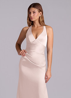 Azazie Amelie Abiti da Damigella Abito A-Line in Raso Elasticizzato Plissettato Rosa Rossore image6