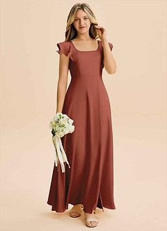 Azazie Bondi Junior A-Linie Seitliche Cut-Outs Stretch-Satin Kleid Rotbraun image4