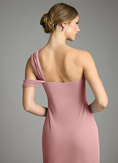 Azazie Tati Vestidos de damas de honor Vestido de Rosa Polvorienta de Malla de Corte Recto con Vestidos sin tirantes image6