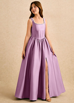 Azazie Enid Girls Formal Sukienki dla dziewczynek sypiących kwiaty Linia A Zroszony Satyna elastyczna Długość podłogi Sukienka image3
