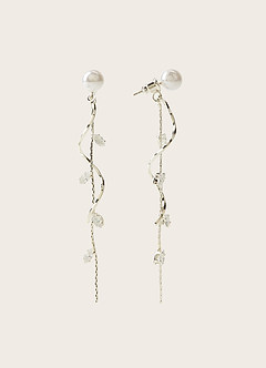 front Pearl Leaf Vine Dangle Earrings