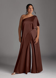 Azazie Hagretta Mother of the Bride Dresses Espresso Jumpsuit/Pantsuit Stretch Satin Dress image9