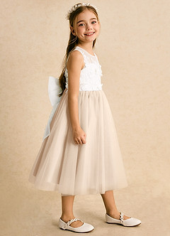 Azazie Lina Flower Girl Dresses Ivory White Alabaster Ball-Gown Lace Dress image6