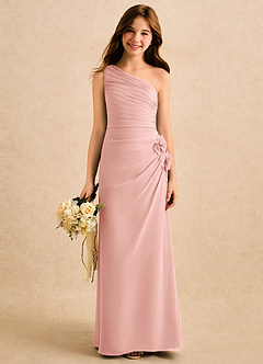 Azazie Sophie Girls Formal Blumenmädchenkleider Etui One-Shoulder Chiffon Kleid Rosettenrosa image1