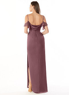 Azazie Emeralda At-home Try On Dresses Amethyst Sheath Off the Shoulder Chiffon Dress image2