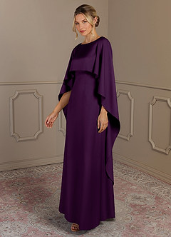 Azazie Eli vestidos de madre de la novia Vestido de Uva de Satén Elástico de Recto con Cuello de barco image3