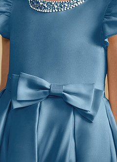 Azazie Pearl Flower Girl Dresses Steel Blue Ball-Gown Pleated Matte Satin Dress image7