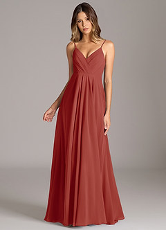 Azazie Amani Brautjungfernkleider A-Linie Plissee Chiffon Kleid Terrakotta image4