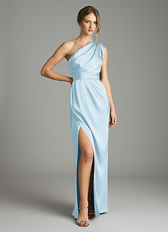 Azazie Emorie Final Sale Sky Blue Sheath One Shoulder Stretch Satin Dress image1