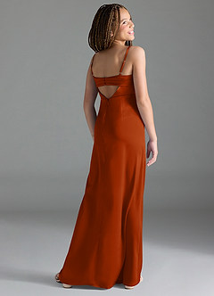Azazie Leonis Junior A-Linie Plissee Stretch-Satin Kleid Gebranntes Orange image5