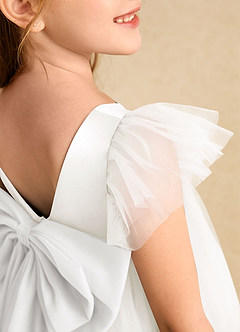 Azazie Munchkin Flower Girl Dresses Ivory White A-Line Bow Tulle Dress image6