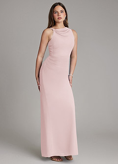 Azazie Charice Bridesmaid Dresses Blushing Pink Sheath Pleated Chiffon Dress image4