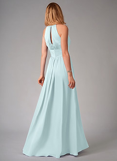 Azazie Bonnie Bridesmaid Dresses Sea Glass A-Line Pleated Stretch Satin Dress image2