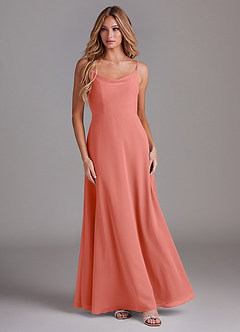 Azazie Daenerys Bridesmaid Dresses Salmon Pink A-Line Cowl Chiffon Dress image3