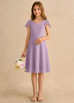 Azazie Narin Girls Formal Flower Girl Dresses Wisteria A-Line with Sleeves Chiffon Dress image3