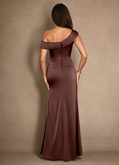 Azazie Hamptons Vestidos para mãe da noiva Vestido Café Expresso de Cetim elástico de Linha A com Plissado image2