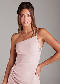 Azazie Eren Bridesmaid Dresses Blushing Pink Sheath One Shoulder Chiffon Dress image6