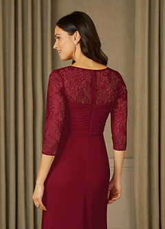 Azazie Zolla Abiti per la Madre della Sposa Abito A-Line in Chiffon Pizzo Borgogna image6