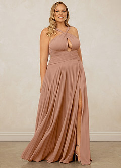 Christian Siriano Bridal for Azazie 1009 Robes de demoiselle d'honneur Robe Trapèze en Mousseline de soie Plissée Champagne Rosé image12