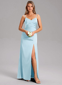Azazie Azuree Robes de demoiselle d'honneur Robe Trapèze en Satin extensible Plissée Bleu Ciel image3