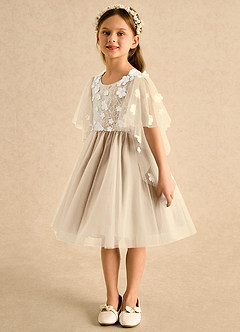 Azazie Mollie Flower Girl Dresses Champagne A-Line Lace Tulle Dress image4