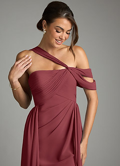 Azazie Kassandra Bridesmaid Dresses Merlot A-Line Off the Shoulder Chiffon Dress image2