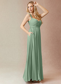 Azazie Reniya Bridesmaid Dresses Matcha A-Line Pleated Mesh Convertible Dress image3