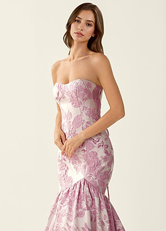 Jacinta Pink Floral Jacquard wrap Mermaid Prom Dress image5