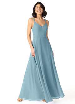 Azazie Janine Brautjungfernkleider A-Linie V-Hals Chiffon Kleid Stimmungsvolles Blau image1
