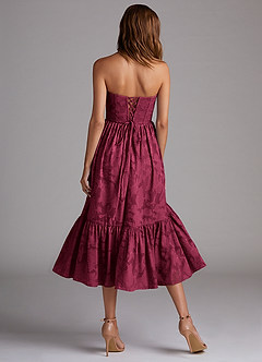 Azazie Delphina Bridesmaid Dresses Burgundy A-Line Strapless Floral Burnout Convertible Dress image4