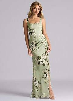 Azazie Mero Bridesmaid Dresses Floral Vines Mermaid Pleated Stretch Satin Dress image4