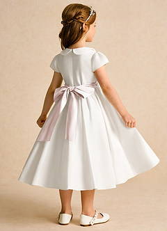 Azazie Deary Flower Girl Dresses Ivory Rose Petal A-Line Bow Cotton Dress image4
