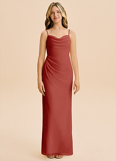 Azazie Mai Junior Terracotta Sheath Pleated Chiffon Dress image3