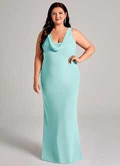 Azazie Rylina Vestidos de damas de honor Vestido de Aqua de Gasa de Corte Sirena con Plisado image7