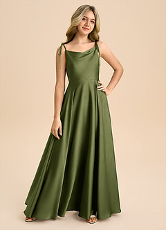 Azazie Popsy Junior Olive A-Line Bow Stretch Satin Dress image8