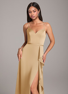 Azazie Naeem Bridesmaid Dresses Gold A-Line Stretch Satin Dress image2