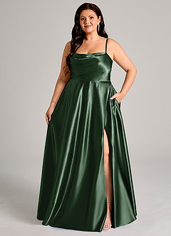 Azazie Elle Bridesmaid Dresses Eucalyptus A-Line with Pockets Metallic Satin Dress image7
