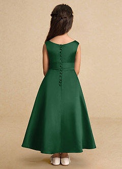 Azazie Lindy Flower Girl Dresses Dark Green A-Line Pleated Matte Satin Dress image7