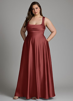 Azazie Azaria Robes de demoiselle d'honneur Robe Trapèze en Satin extensible Corset Terracotta image9