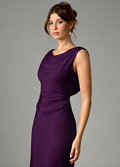 Azazie Kieryn Bridesmaid Dresses Grape Mermaid Pleated Stretch Satin Dress image4