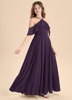 Azazie Tessabelle Junior Plum A-Line Off the Shoulder Chiffon Dress image3