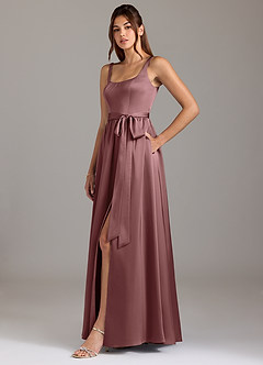 Azazie Elliott Bridesmaid Dresses Vintage Mauve A-Line with Pockets Stretch Satin Dress image4