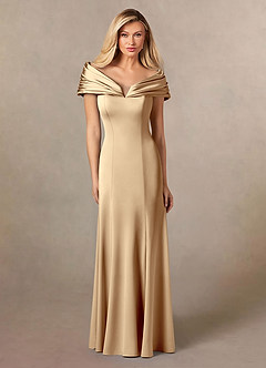 Azazie Auberdeen Mother of the Bride Dresses Champagne Mermaid Pleated Stretch Satin Dress image1