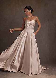 Azazie Alta Vestidos de novia Vestido Rosa Inglesa de Satén Elástico de Línea A con Palabra de honor image12