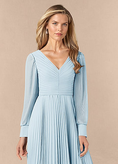 Azazie Zina Mother of the Bride Dresses Sky Blue A-Line Pleated Chiffon Dress image5