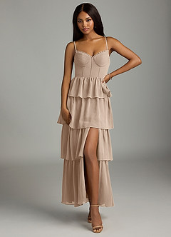 Azazie Kaiden Bridesmaid Dresses Taupe A-Line Sweetheart Neckline Chiffon Dress image1