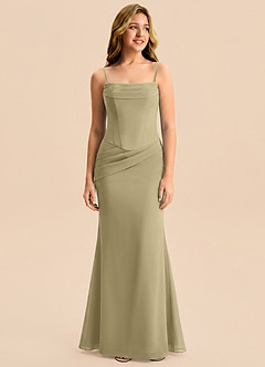 Azazie Sorrel Junior Meerjungfrau-Linie Plissee Chiffon Kleid Moosgrün image6