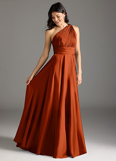 Azazie Charlize Bridesmaid Dresses Paprika A-Line One Shoulder Stretch Satin Dress image2