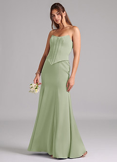 Azazie Ximena Vestidos de damas de honor Vestido de Salvia Polvorienta de Satén Elástico de Corte Sirena Convertible con Corsé image1